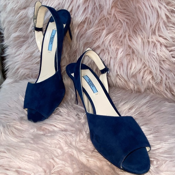 Prada Shoes Heels Size 9. Blue Suede D’Orsay Slingback Pumps